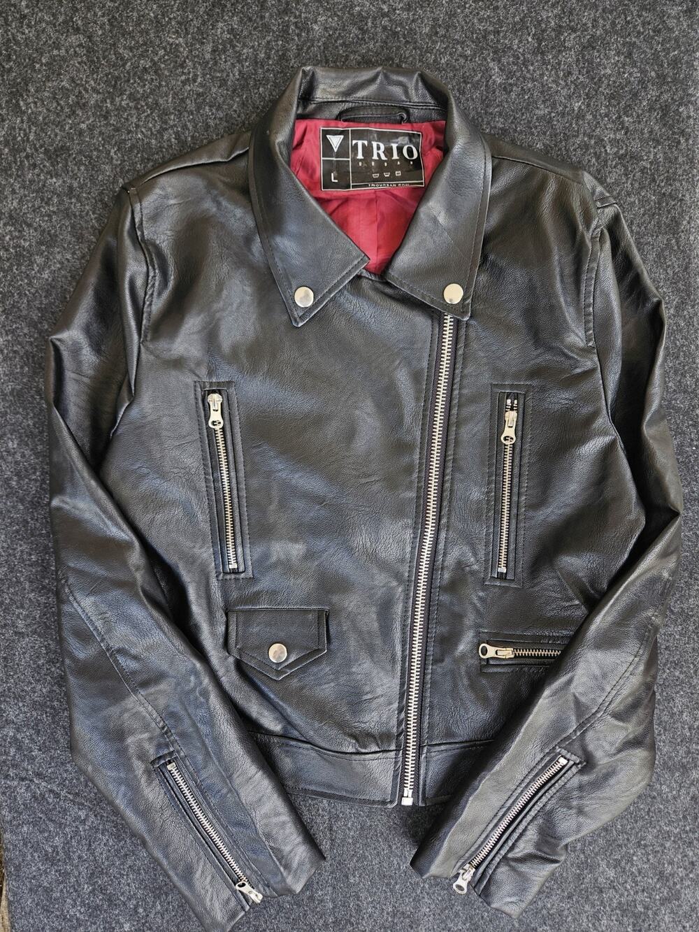 Trio Urban Stay Wild Jacket L Black Faux Leather Cowgirl Steer Skull Western